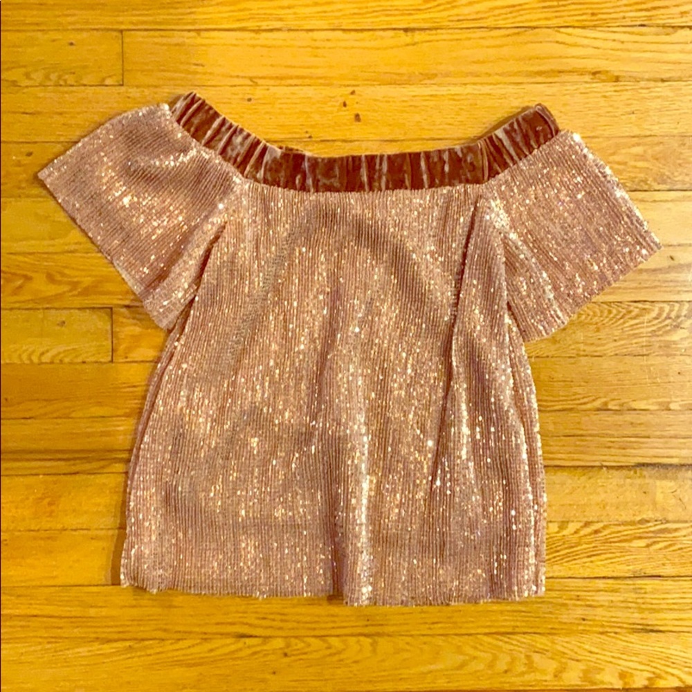 Sequin and Velour Pink Party Top